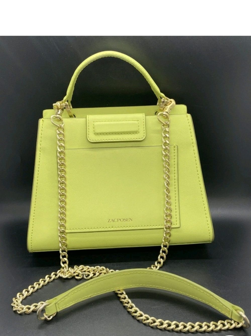 Zac Posen Green Leather Top-Handle Bag with Gold Chain